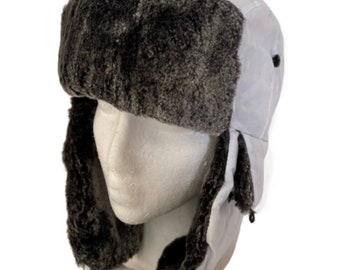 Unisex White Winter Trooper Earflap Warm Russian Ski Hat Faux Fur