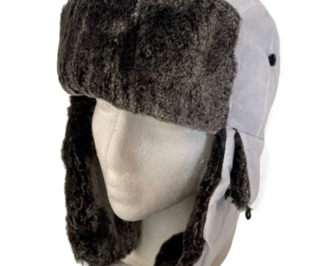 Unisex White Winter Trooper Earflap Warm Russian Ski Hat Faux Fur