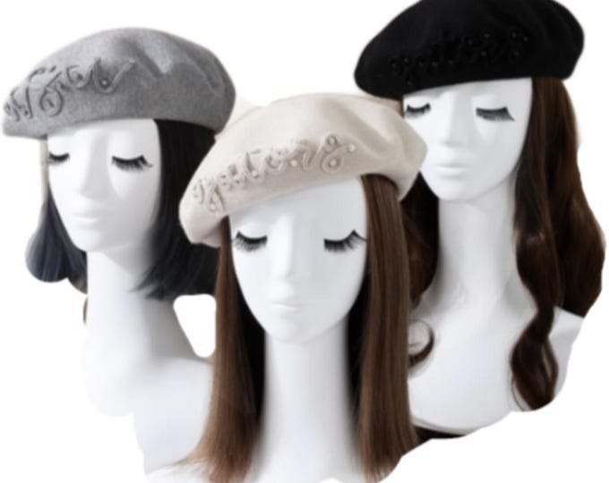 Unique Design Women's Wool Felt Beret with Pin Winter Casual Pillbox Hat