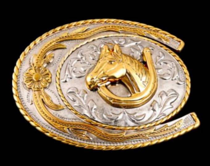 Horseshoe Horse Head Equestrian Farm Western Belt Buckle Buckles