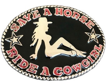 Cowgirls Save Horse Ride Cowgirl Rodeo Western Belt Buckle Buckles