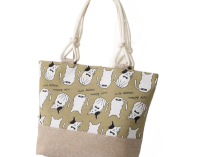 Large Capacity Zipper Handbag Shopping Bag Travel Tote Shoulder Beach Bag Cat