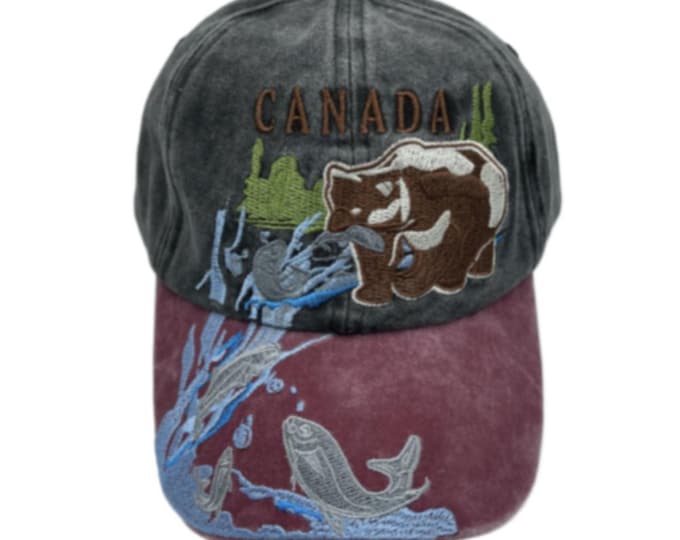Canada Bear Fishing Embroidered Baseball Hat Cap Hats