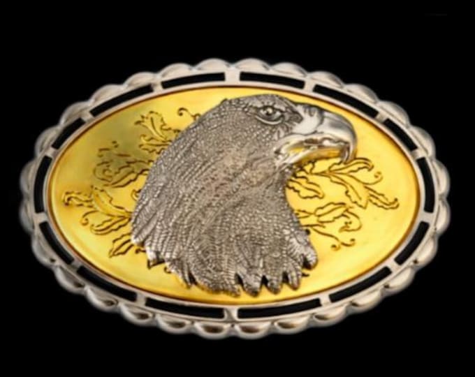 Western Golden Bald Eagle Head Belt Buckle