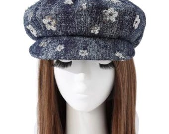 Women's Denim Newsboy Cap Visor Cabbie Retro Beret Summer Fashion Hat