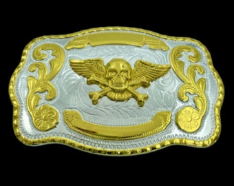 Crossbones Skull Wings Gold Chrome Belt Buckle Buckles