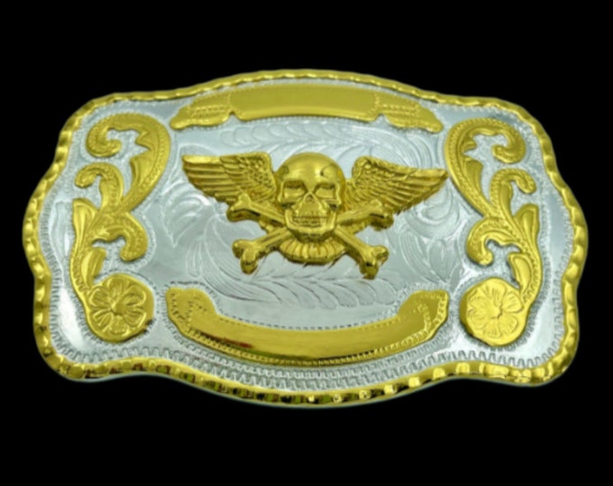 Crossbones Skull Wings Gold Chrome Belt Buckle Buckles