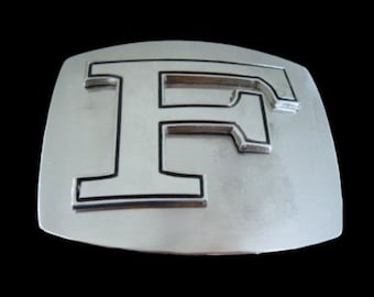 Initial F Letter Name Tag Monogram Chrome Belt Buckle Buckles