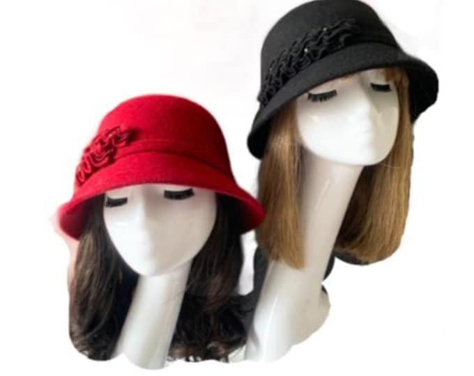 Women's 1920s Look Winter 100% Wool Cloche Bucket Beanie Bucket Hat