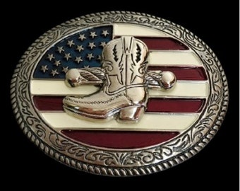 Bottes de cowboy avec boucle de ceinture drapeau américain