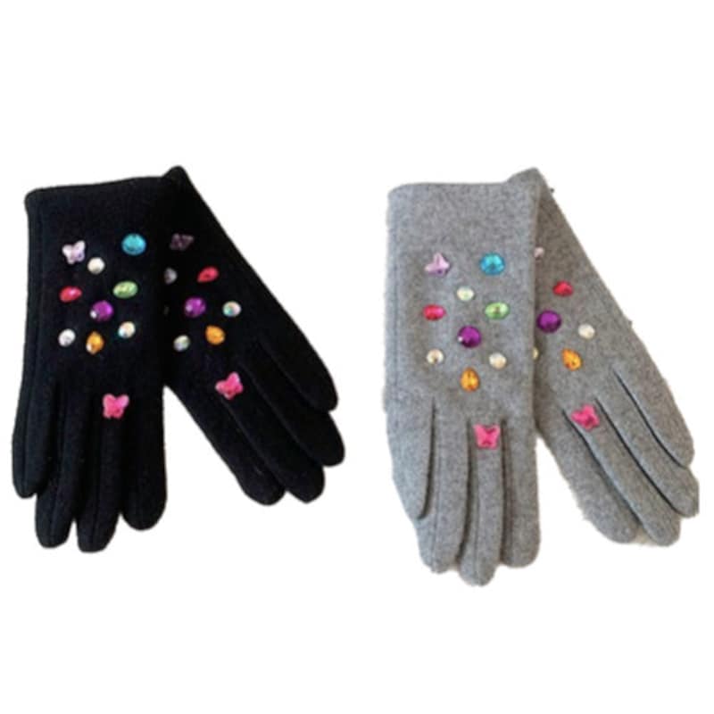 Grey Strass Embellished Gloves main image 1