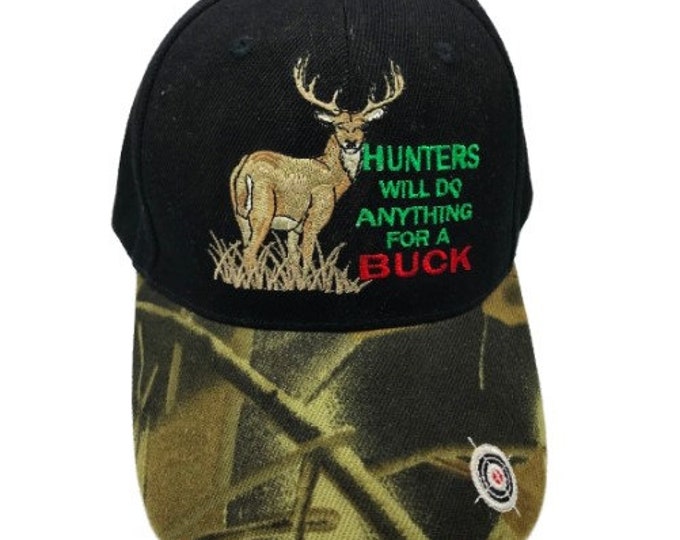 Hunters Will Do Anything For A Buck Camo Embroidered Deer Cap Hat
