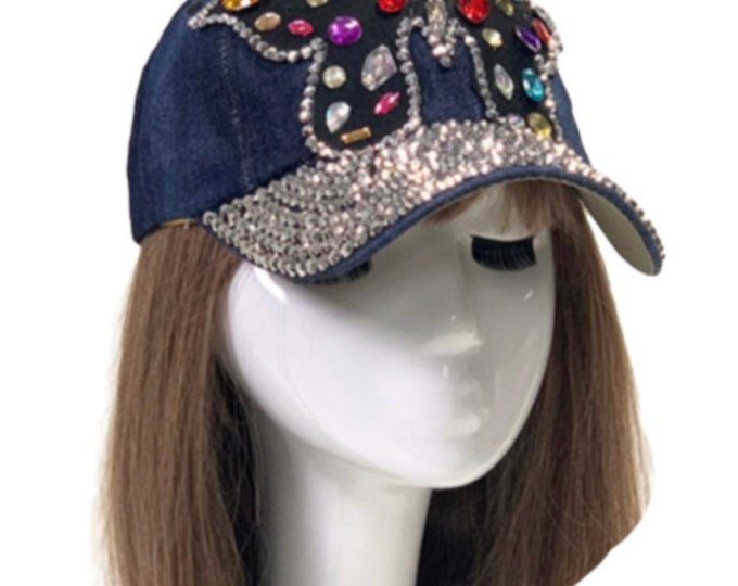 Rhinestone Sexy Bling Denim Women's Girl's Baseball Cap Hat