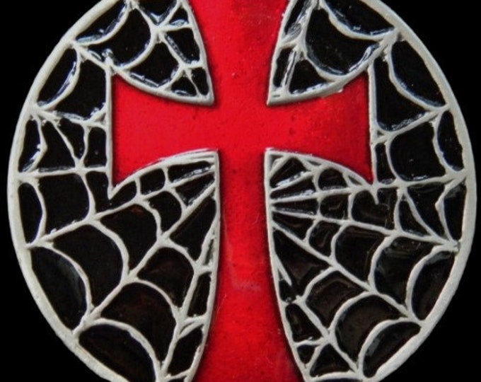 Cross Belt Buckle Crusaders Red Crosses Spider Web Medieval Gothic Belts Buckles