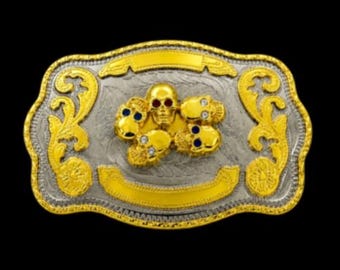 Skull Skulls Colourful Eyes Evil Western Belt Buckles