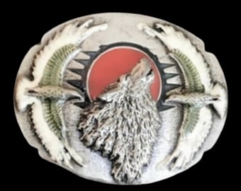 Howling Wolf Flying Eagles Red Moon Belt Buckles