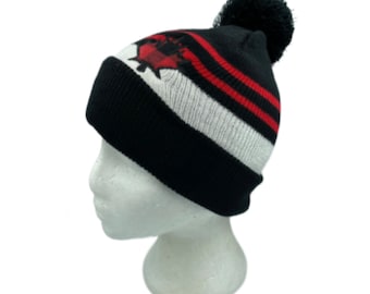 Canada Canadian Maple Leaf Red Knit Wool Winter Toque Beanie Pom Pom Hat