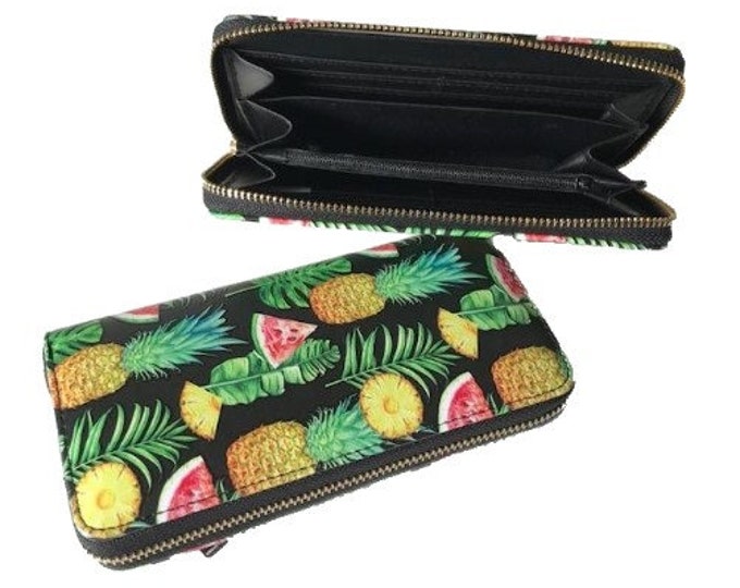 Premium Pineapples Fruit Colorful Zip Around Women's Clutch Wristlet Wallet