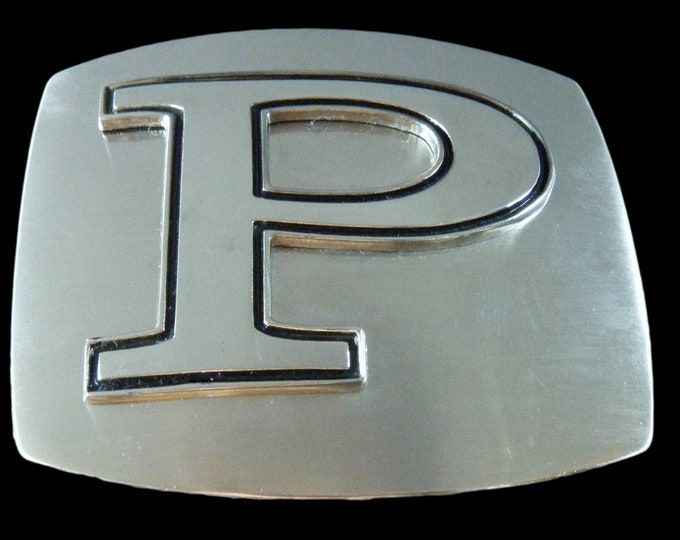 Initial P Letter Name Tag Monogram Chrome Belt Buckle Buckles