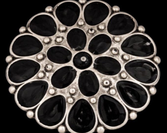 Black Petal Daisy Flower Floral Rhinestone Western Belt Buckle