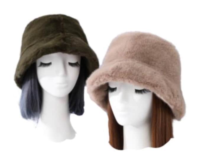 Soft Faux Fur Bucket Hat Furry for Women Winter Cozy Hats
