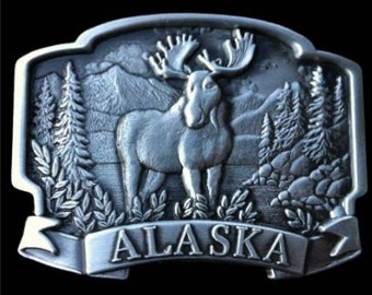 Hebilla de cinturón Alaska Moose Antlers Vida silvestre Cazadores de Alaska Cinturones Hebillas