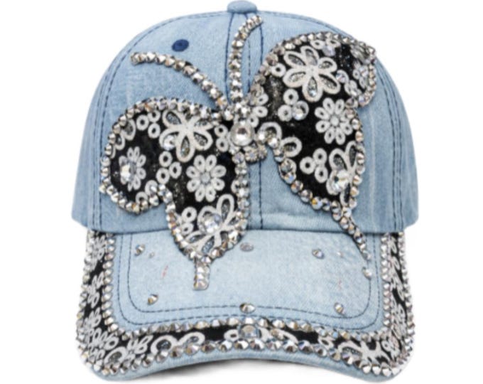 Rhinestone Butterfly Baseball Cap Girls Women Hip Sun Hat New Fashion