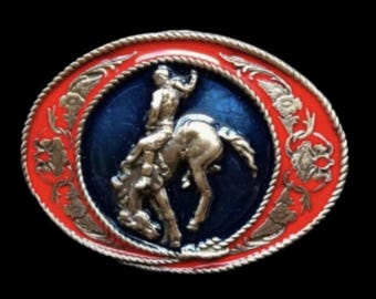 Rodeo Americas Belt Buckle Enamelled Bull Rider Cowboy Buckles