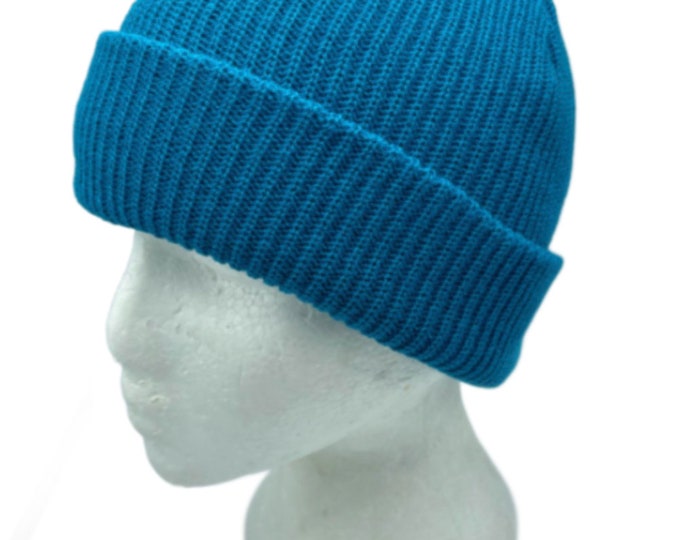 Teal Ribbed Beanie Knit Ski Cap Skull Hat Warm Solid Color Winter Cuff Blank