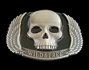 Wild And Free Skull Wings Motorcycle Rider Belt Buckle