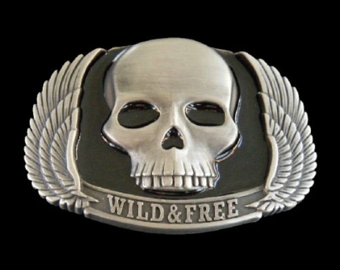 Wild And Free Skull Wings Motorcycle Rider Belt Buckle