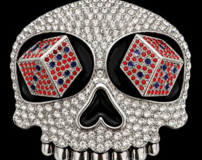 Belt Buckle Skull Rhinestones Casino Dice Eyes Gambler Belt Buckle Buckles