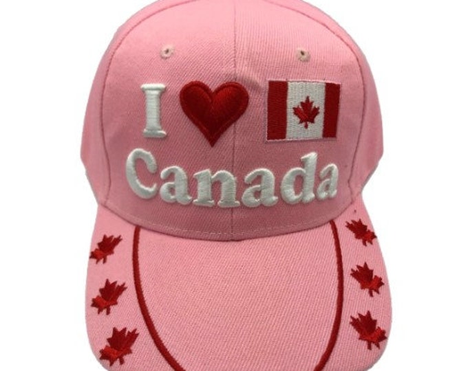 Embroidered I Love Canada Heart Maple Leaf Baseball Cap Sun Trucker Pink Hat