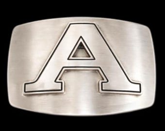 Initial A Letter Name Tag Monogram Chrome Belt Buckle Buckles