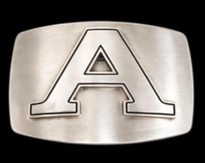 Initial A Letter Name Tag Monogram Chrome Belt Buckle Buckles