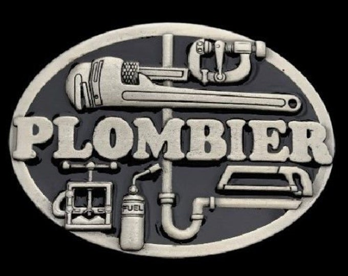 Plombier French Plumber Fixing Pipes Worker Tools Profession Belt Buckle