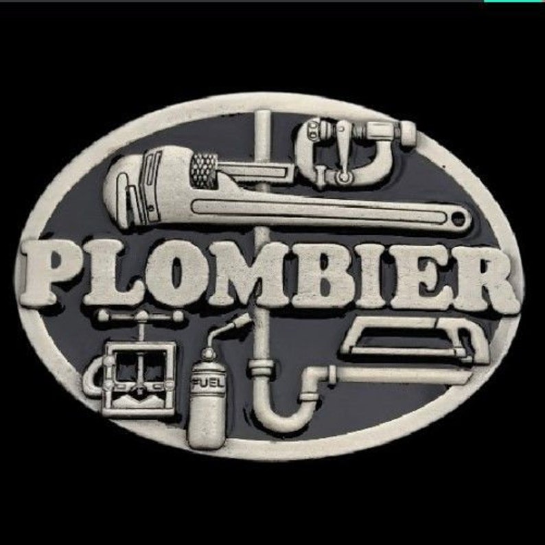 Plombier French Plumber Fixing Pipes Worker Tools Profession Belt Buckle image 1