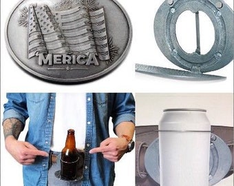 Beer Bottle Can Beverage Holder USA American Flag "Merica Belt Buckle Buckles