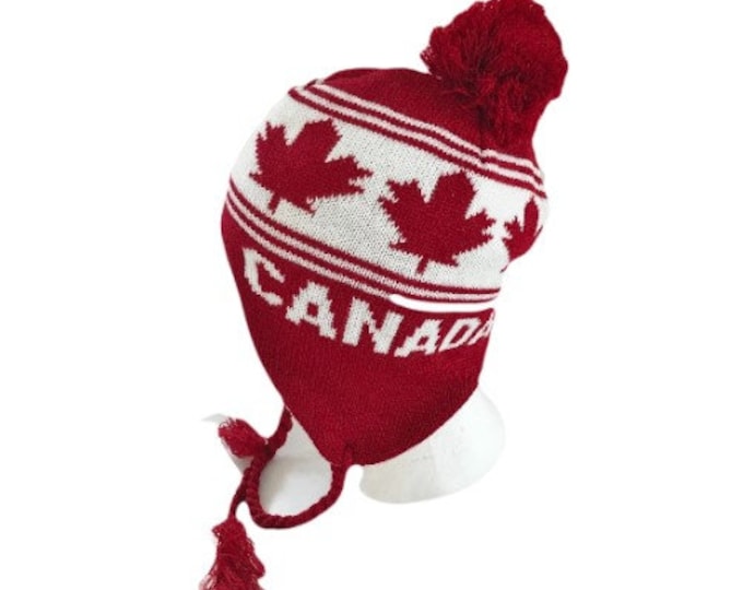 Red White Pom Pom Tassle Winter Ski Canada Tuque Fashion Style Unisex Hat