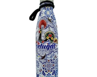 Stainless Steel Galo de Barcelos Portugal Portuguese Tiles Souvenir Water Bottle