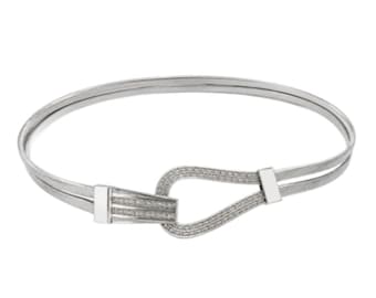 Women’s Silver Stretch Waist Belt Double Circle Buckle Elastic Metal Belt