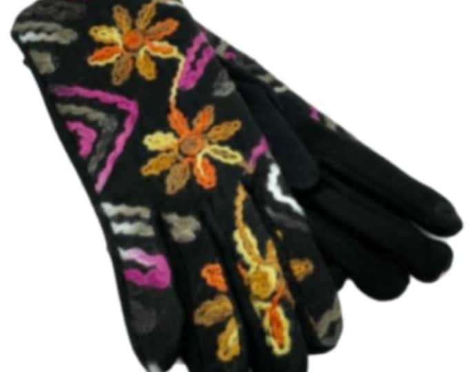 Women's Embroidered Touch Screen Winter Gloves Warm Fashion Hand Warmer