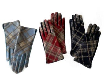 Women's Soft Warm Classic Tartan Plaid Check Pattern Smart Touch Screen Glove