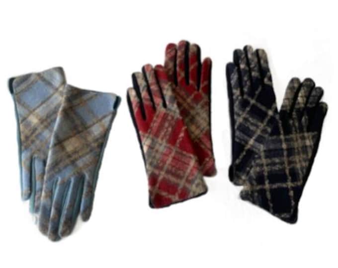 Women's Soft Warm Classic Tartan Plaid Check Pattern Smart Touch Screen Glove