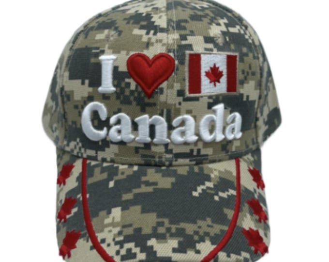I Love Canada Flag Red Maple Leaf Forest Canadian Camouflage Embossed Hat Cap