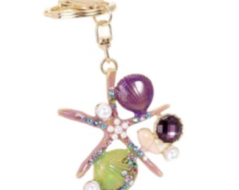 Crystal Starfish Keychains  Key Chain Ocean Theme Pendant Charms Accessories