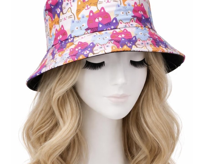Cats Kitty Cat  Bucket Hat Festival Fishing Summer Sun Beach Reversible Hats