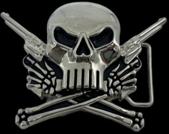 Gun Skull Belt Buckle Crossbones Pistols Handguns Skulls Buckles Belts