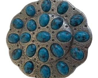 Silver Tone and Blue Stone Western Belt Buckle