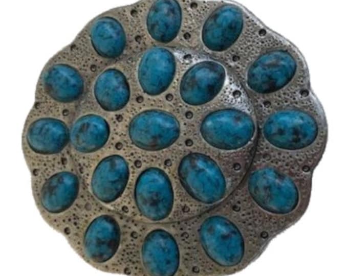 Silver Tone and Blue Stone Western Belt Buckle